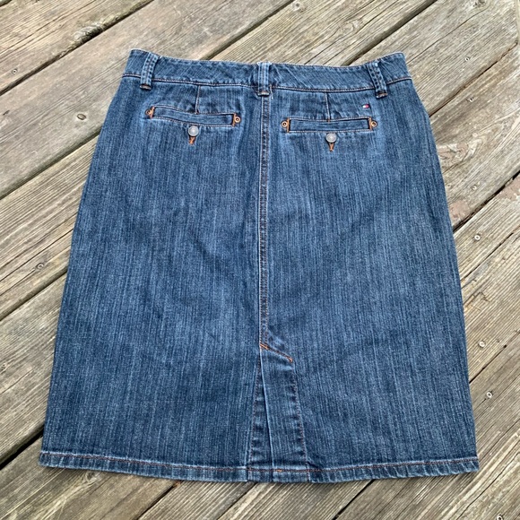 TOMMY HILFIGER Denim Knee Length Dark Wash Straight Skirt Regular Size Large - Picture 8 of 10